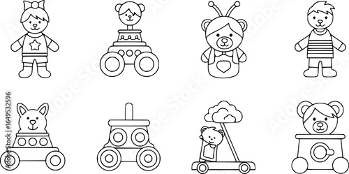 Kid toys icon set, flat style

