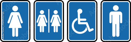 Public Restroom Signage Featuring Men Women Gender Neutral and Accessibility Icons for Clear Direction and Inclusivity