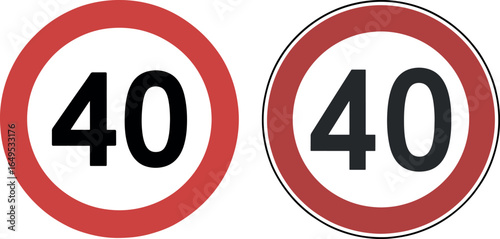Two Circular Road Speed Limit Signs Depicting Forty Kilometers Per Hour for Traffic Regulations