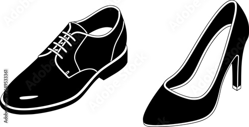 Man and woman shoes icon set, isometric style
