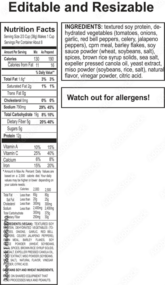 Fototapeta premium Comprehensive Nutrition Information for Everyday Foods and Beverages