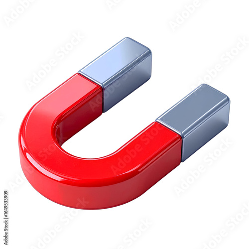 Red magnet 3D icon, isolated on a transparent background, generative AI