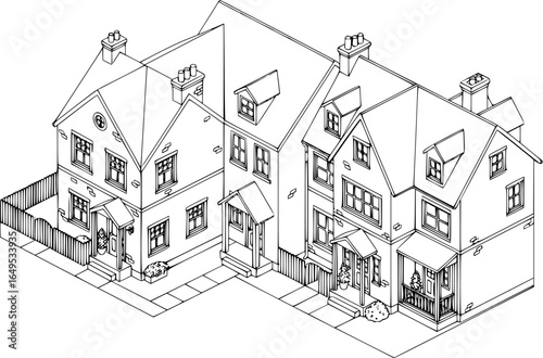 Town house cottage set, isometric 3d style
