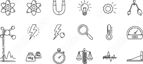 Physics icons set. Outline set of physics vector icons for web design isolated on white background
