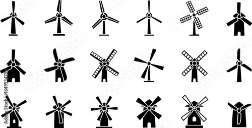 Wind mill icon set, flat style
