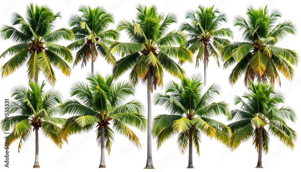 Group of coconut palm trees isolated on white background. Group of coconut palm trees isolated on white background.