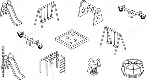 Kid playground icons set. Isometric set of kid playground vector icons for web design isolated on white background
