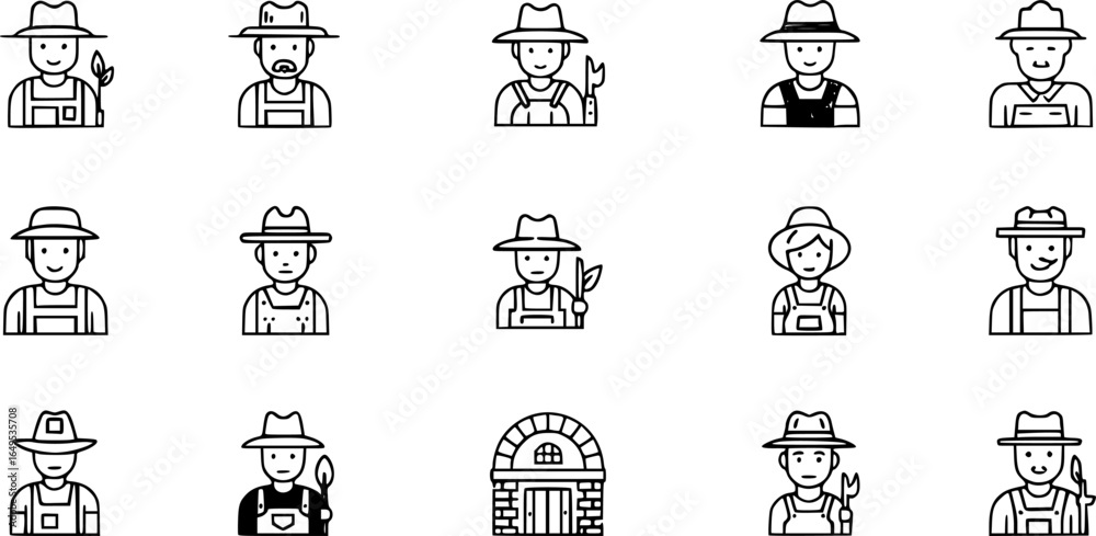 Naklejka premium Farmer icons set. Outline set of farmer vector icons thin line color flat on white 