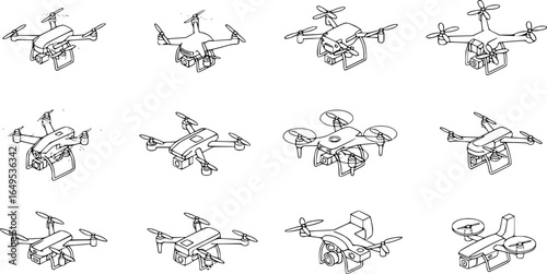 Drone icon set. Isometric set of drone vector icons for web design isolated on white background
