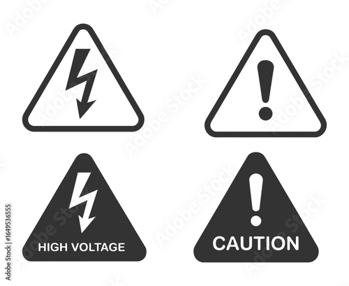 Warning Sign Icons Set for Electrical Hazards and General Caution, Isolated on Transparent Background
