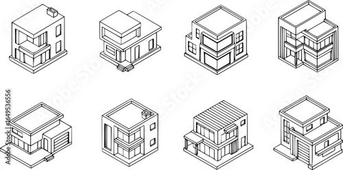 Modern house icon set, isometric style
