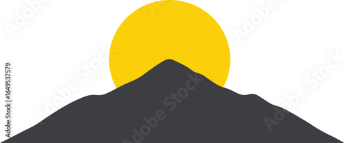 Mountain with yellow sun on a white background, nature and landscape