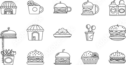 Food courts icons set. Outline set of food courts vector icons for web design isolated on white background
