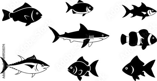 Fish icon set, flat style

