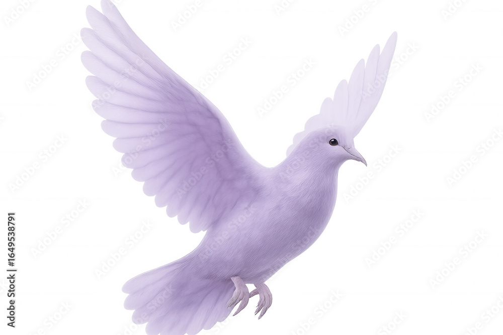 Fototapeta premium Purple dove soaring gracefully with outstretched wings, isolated on a transparent background, symbolizing peace, spirituality, or freedom
