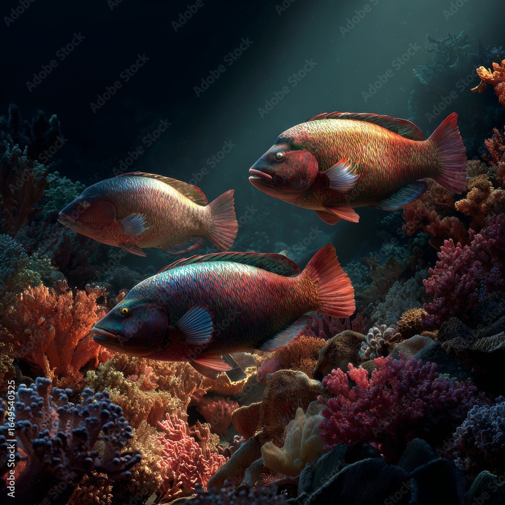 Fototapeta premium Colorful underwater scene with tropical fish and vibrant corals