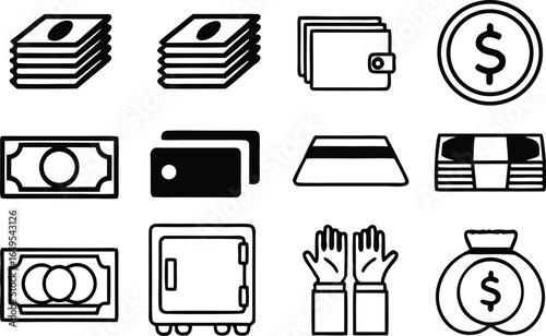 Financial Security Vector Illustration Featuring Money Bags Wallets Credit Cards and Protective Gloves for Savings and Transactions