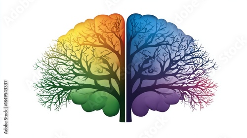 Colorful representation of neurodiversity spectrum in brain tree artwork