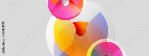 Abstract colorful shapes overlap, creating dynamic visual effect. Soft gradients, smooth transitions define composition. Light background enhances vibrancy.