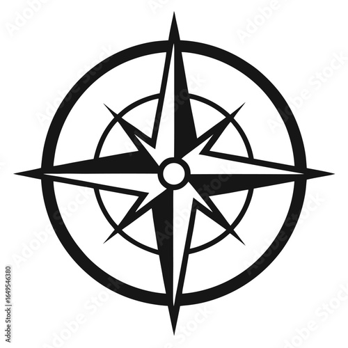 Minimalist black and white compass line art icon