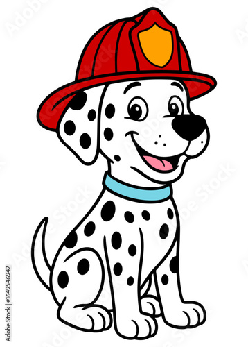 Cartoon Dalmatian Dog in Firefighter Hat