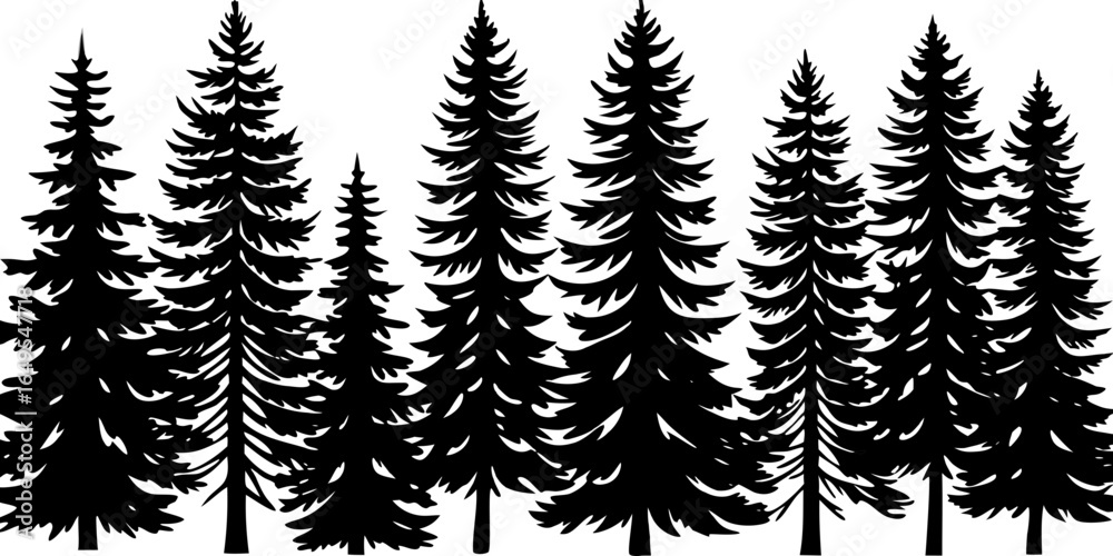 Obraz premium Striking Black and White Forest Tree Silhouette