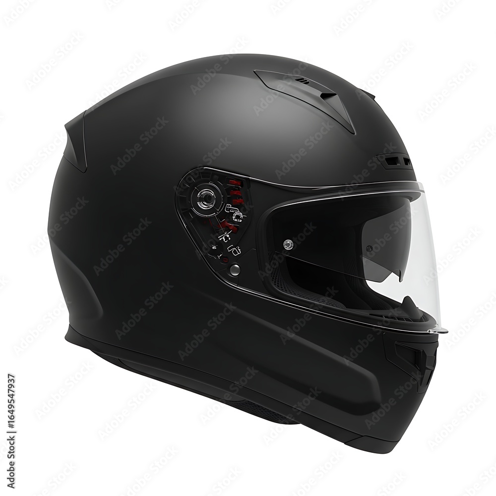 Fototapeta premium Sleek black motorcycle helmet isolated on white, ready for adventure and safety