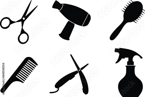 Hairdressing Tools Icons on set of high quality White Background hair salon barber