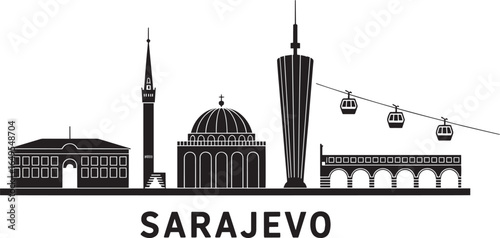 Sarajevo Bosnia and Herzegovina Skyline Silhouette Vector Illustration with Landmarks