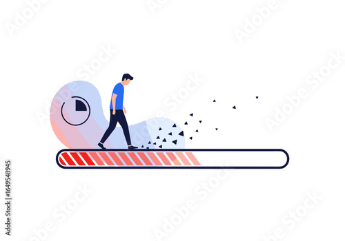 Abstract illustration depicting digital content degradation with a fading figure walking across a progress bar showing deterioration