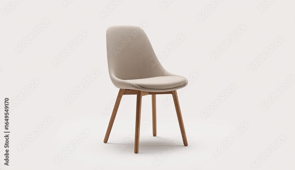 Light beige upholstered chair with light brown legs Light beige upholstered chair with light brown legs