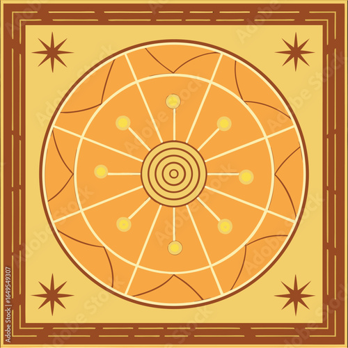 Abstract spiral constellation map with polar oasis motifs