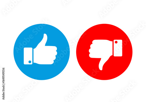Positive versus negative feedback icons showing approval and disapproval with thumbs up and thumbs down gestures