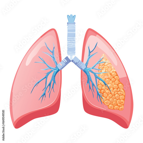 A medical diagram of a human lung showing a localized tumor or cancerous growth
