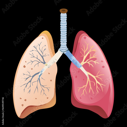  An eye-catching graphic showing the stark difference between a clean healthy lung and a smoker's lung
