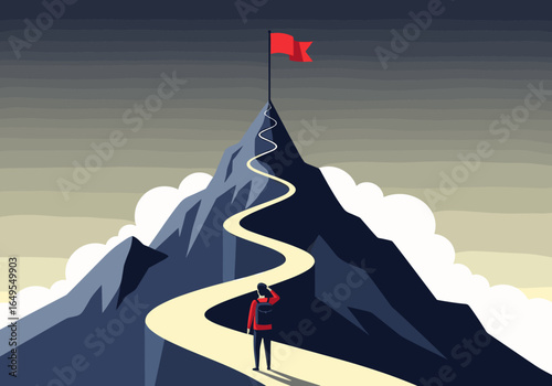 Achieving ambitious goals requires perseverance navigating the winding path to summit success with determination
