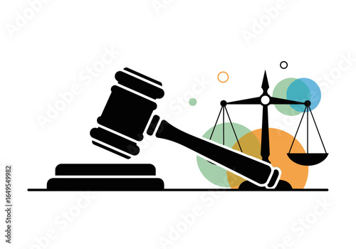Gavel and scales of justice illustration representing legal system and fair trial concepts