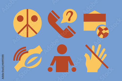 Modern Flat Icons on Blue set of high quality Background peace sign telephone