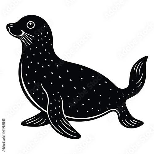 Black and white illustration of a seal with white dots animal marine mammal