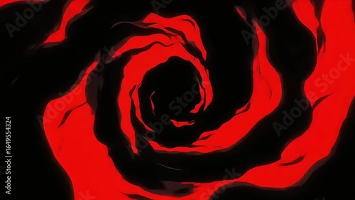Dynamic Swirling Vortex of Abstract Red and Black Energy Spiraling into a Hypnotic Animated Tunnel