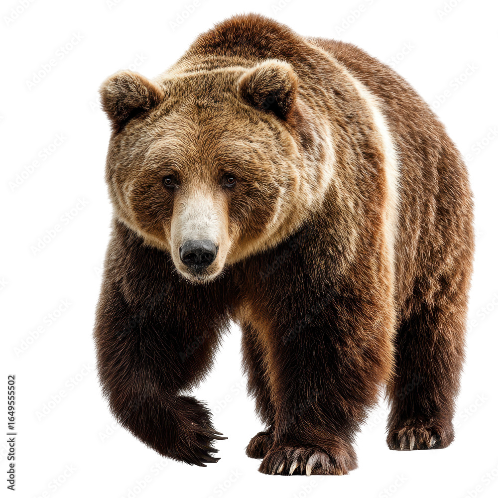 Fototapeta premium A brown bear strides across, isolated on transparent background