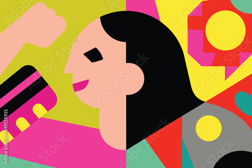 Vibrant Abstract Portrait with Geometric Shapes woman profile set of high quality icons