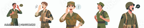 vector character of soldier shouting
