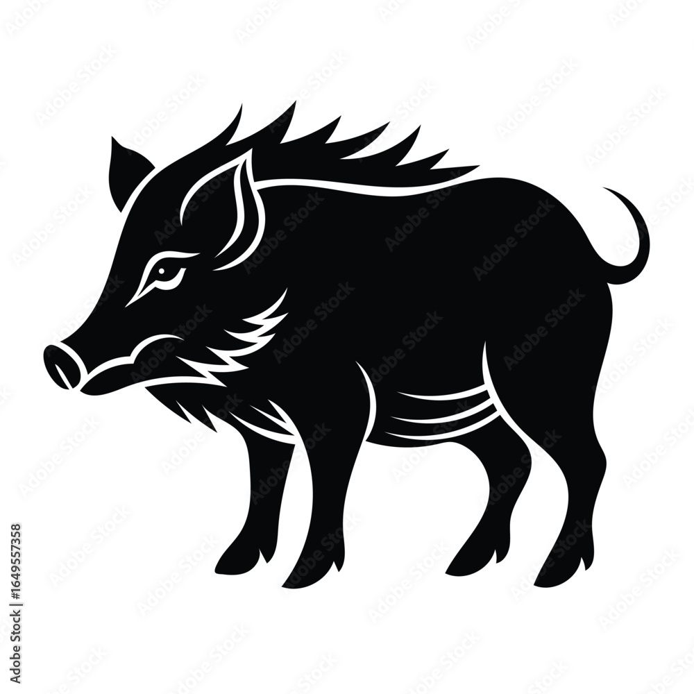 Obraz premium Black Silhouette of a Wild Boar on a White Background animal wildlife