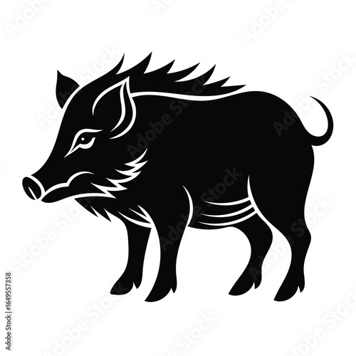 Black Silhouette of a Wild Boar on a White Background animal wildlife