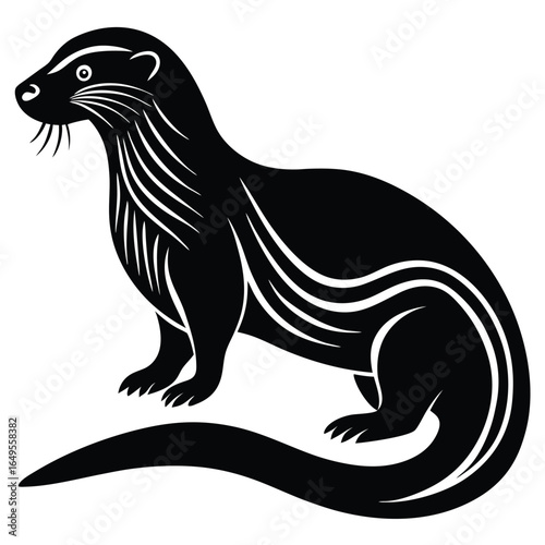 Black silhouette of an otter with wavy lines on body animal drawing