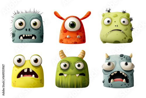 Funny cartoon monsters with expressive faces