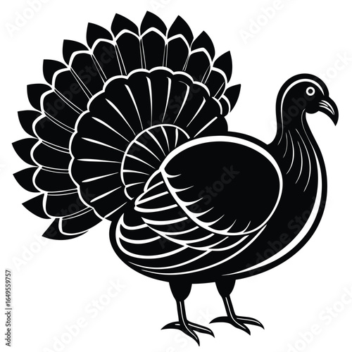 Black Turkey Silhouette with Fanned Tail Feathers bird fowl