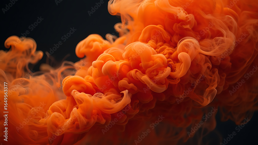Obraz premium Vibrant orange smoke billows and swirls against a dark background creating an abstract artistic effect