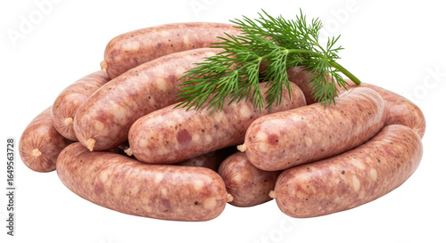 Tableau sur toile Isolated Bratwurst with Dill Garnish